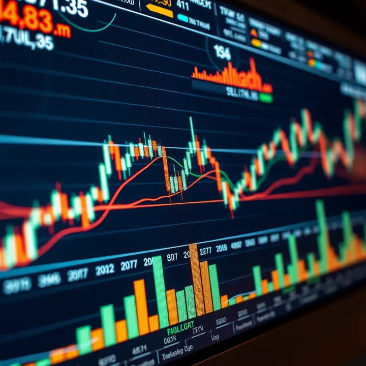 Dynamic Financial Market Trends Visualization Graph showing dynamic financial market trends with candlestick and line charts