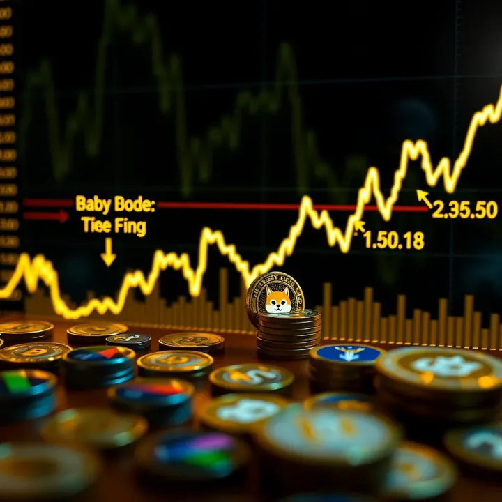 Graph showing upward and downward trends of Baby Doge Coin price over time with annotations on key market events