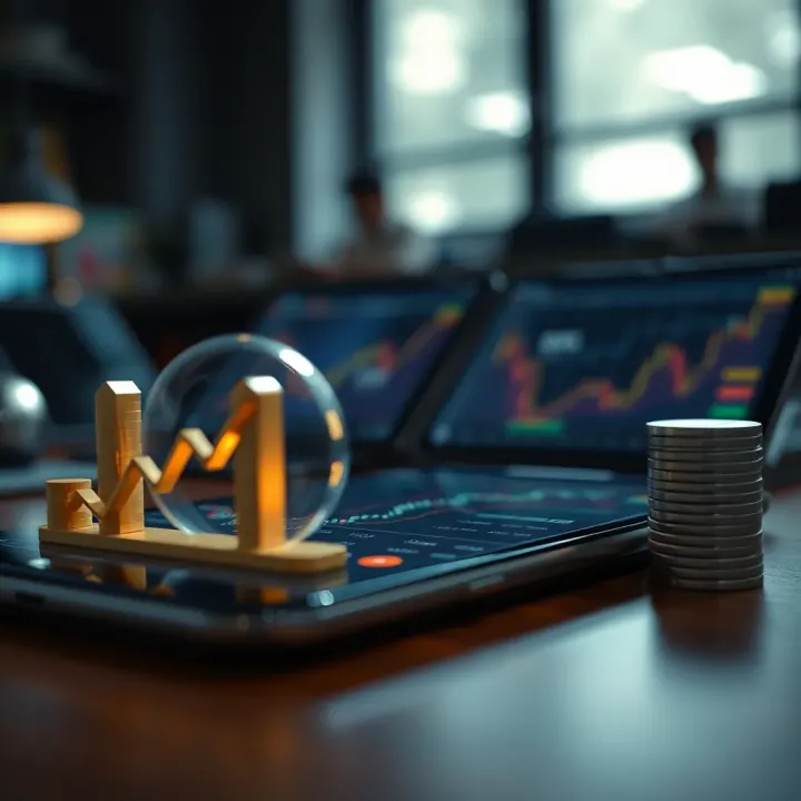 Digital representation of secure mobile trading with financial growth icons