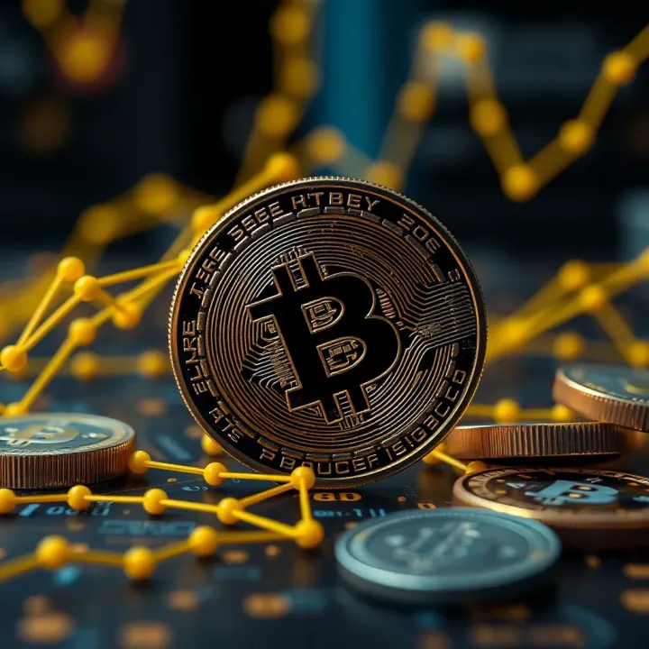 Illustration of blockchain technology elements and Binance Coin integration