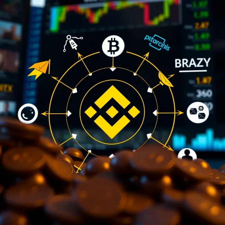 Key Market Drivers and Risks Impacting Binance Coin Value Illustration of Binance Coin logo surrounded by icons representing market factors and risk elements