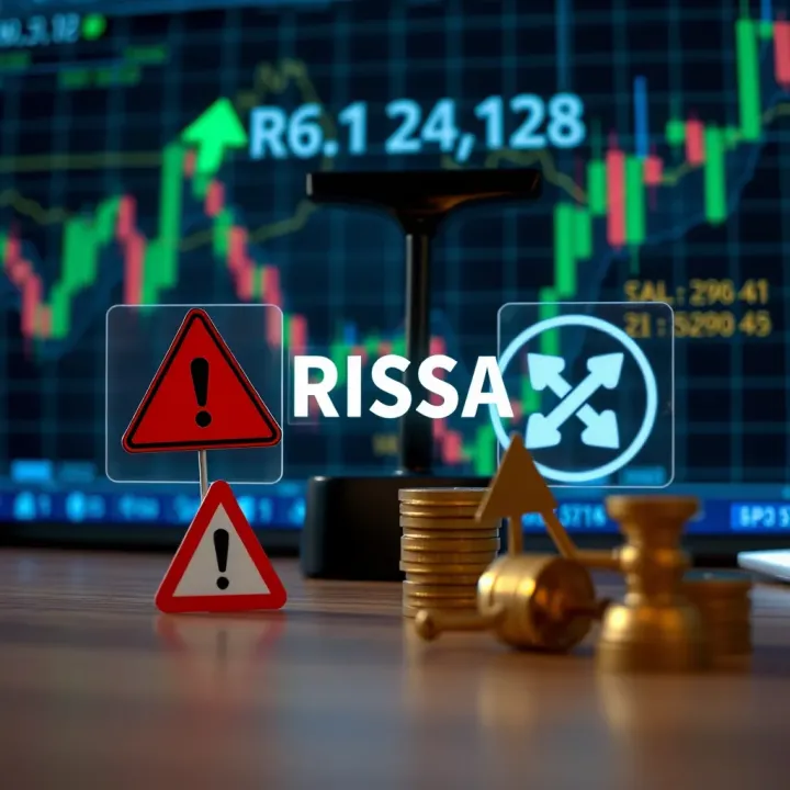 Conceptual illustration of risk and regulation symbols with digital trading background