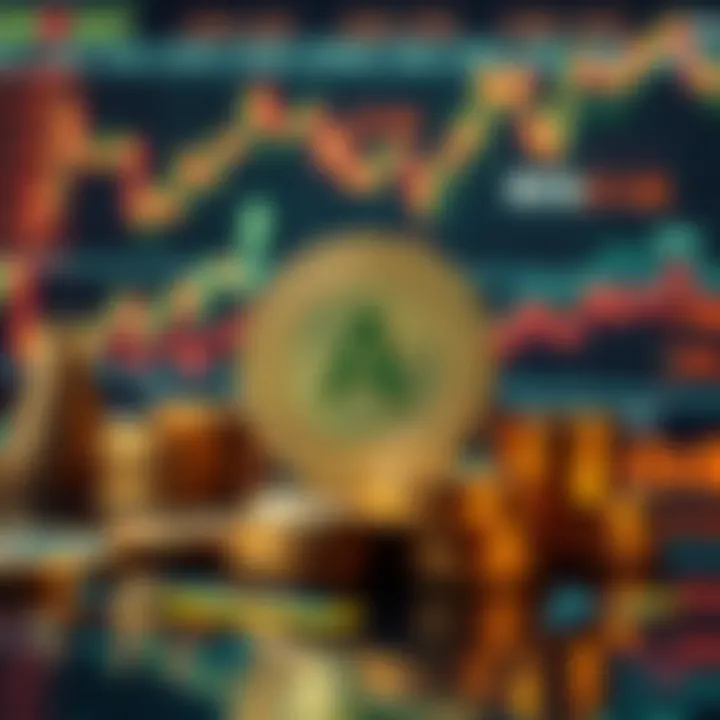 Conceptual illustration of digital currency surrounded by data and financial icons