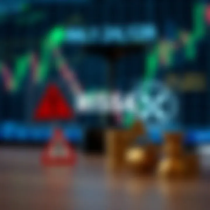 Conceptual illustration of risk and regulation symbols with digital trading background