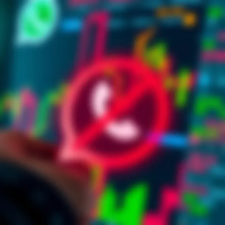 Alert symbol overlaid on a digital background representing online security highlighting risks of scams and misinformation in forex trading chats