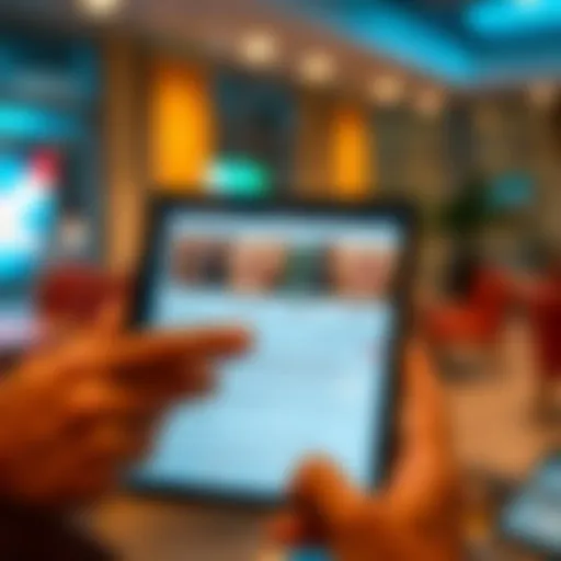 User comparing features of different trading apps on a tablet screen with highlighted benefits
