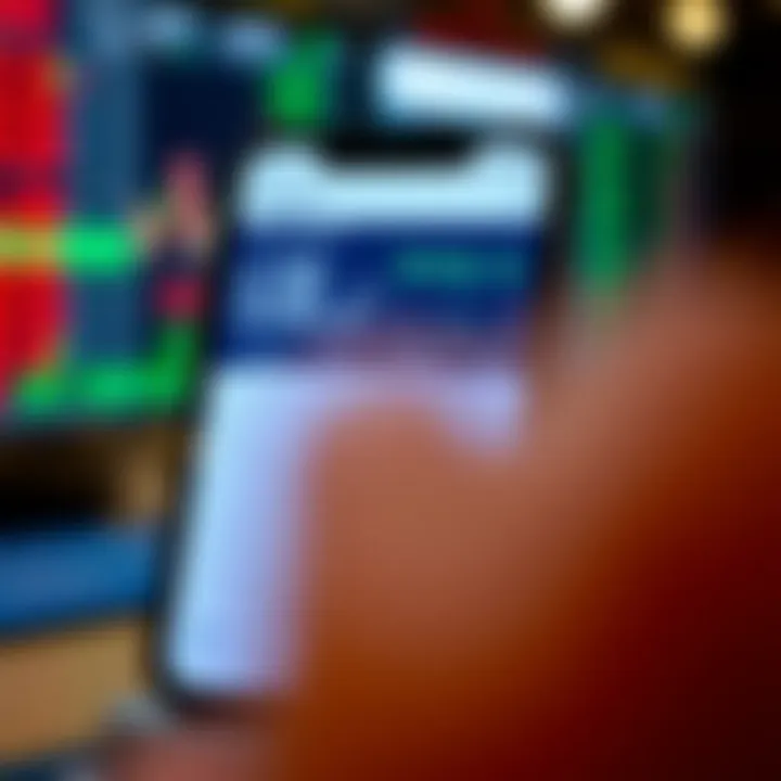 Overview of a Quick Trading App Interface for Stock Market Access Mobile device screen showing a quick trading app interface with stock charts and buy sell options