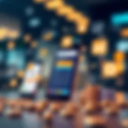 Conceptual illustration of digital payment solutions with mobile devices and financial icons