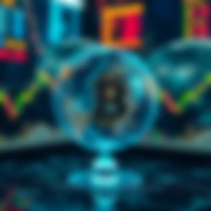Impact of Global Markets on Cryptocurrency Price Trends Conceptual illustration of global financial markets influencing cryptocurrency trends with digital globe and data streams