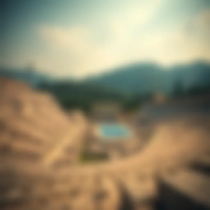 Ancient Greek Olympic stadium with stone seating and athletes competing