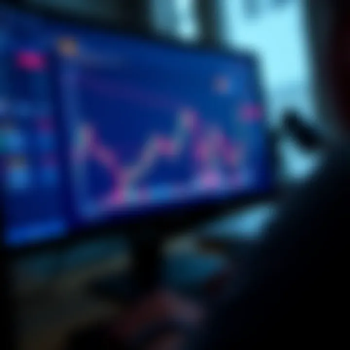 Illustration of a computer screen displaying simulated cryptocurrency market activity