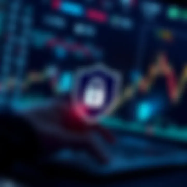 Illustration of secure online transaction with digital shield and currency symbols