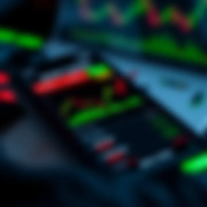 Mobile device screen showing binary trading app interface with asset charts and payout options