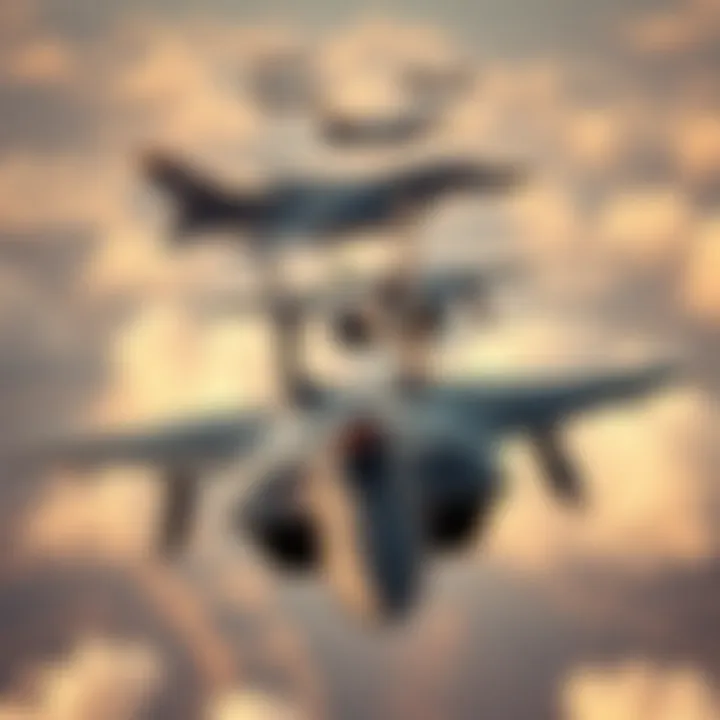 Defense Aviation Aircraft Showcasing Competition in Aerospace Industry Advanced fighter jets and military aircraft flying in formation representing defense aviation competitors