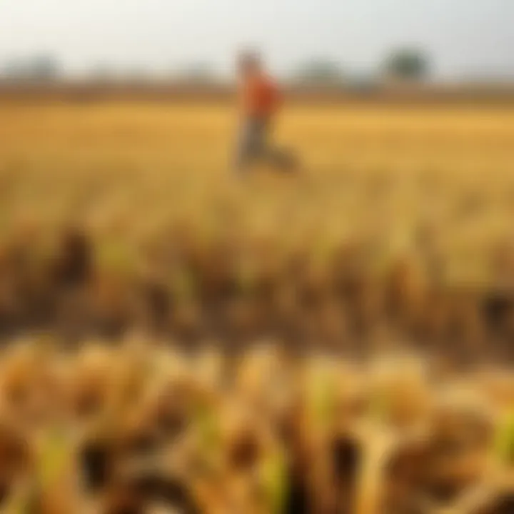 Fields showing the effects of drought on crop yield in rural India