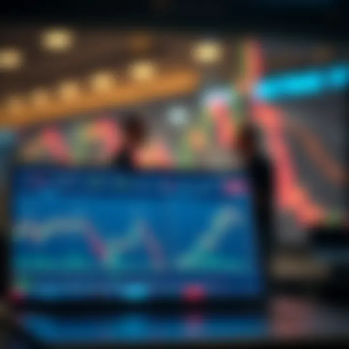 Virtual cryptocurrency trading interface showing price charts and trading options