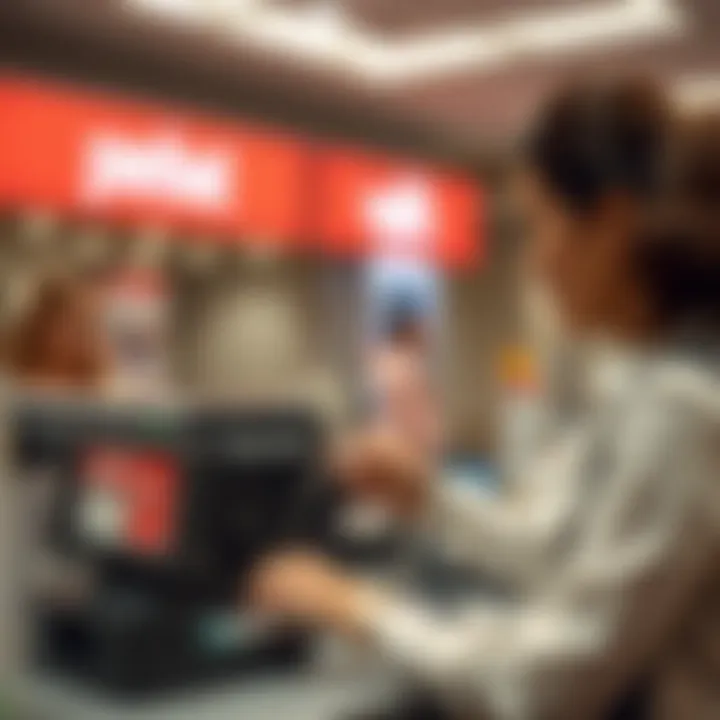 Bank teller assisting a customer with cash deposit transaction at a bank counter