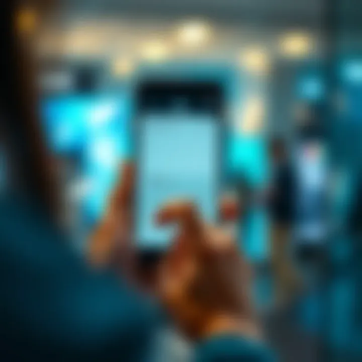 Customer using mobile banking app to withdraw funds securely on smartphone