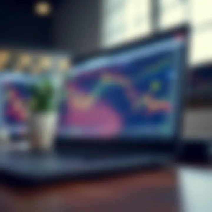 Illustration of a laptop displaying a forex trading platform with currency pairs
