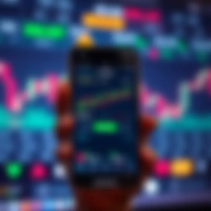 Smartphone displaying a secure trading application interface with charts and Indian rupee symbols