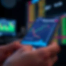 Mobile phone displaying various financial charts and trading graphs