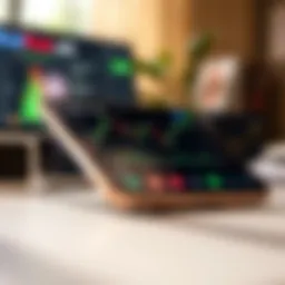 Mobile device displaying a financial trading app interface with stock charts and market data