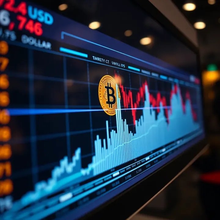Graph showing Bitcoin price trending upwards against US Dollar with technical indicators