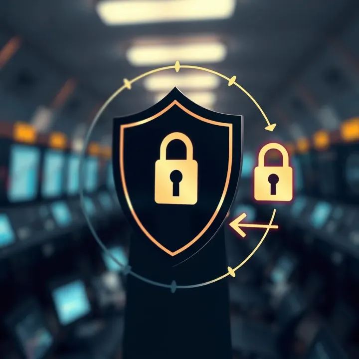Graphic illustrating secure online trading with shield and lock symbols representing security measures