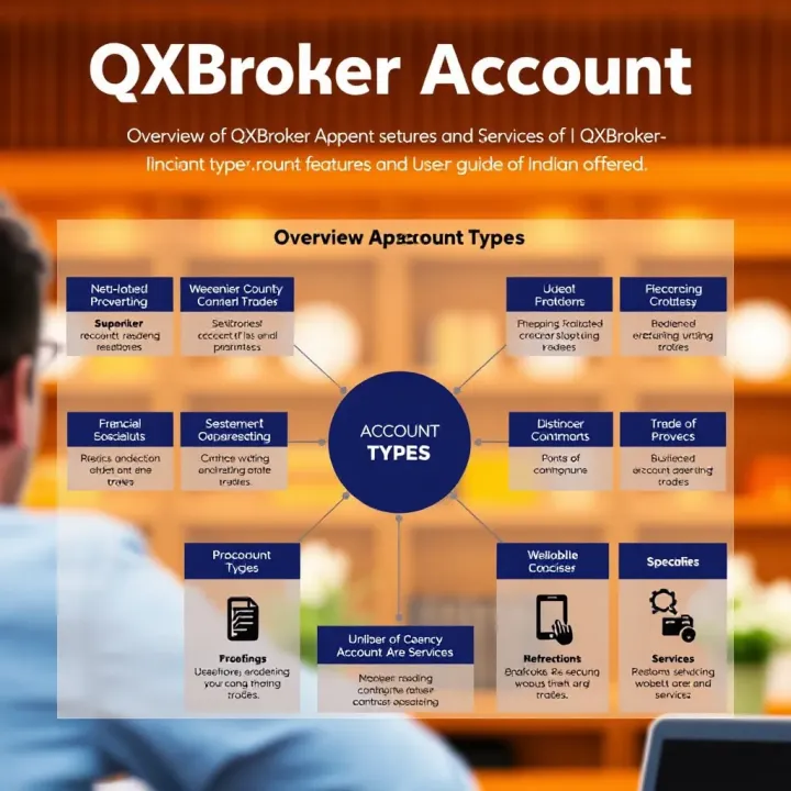Graphical illustration of various QXBroker account types and services offered