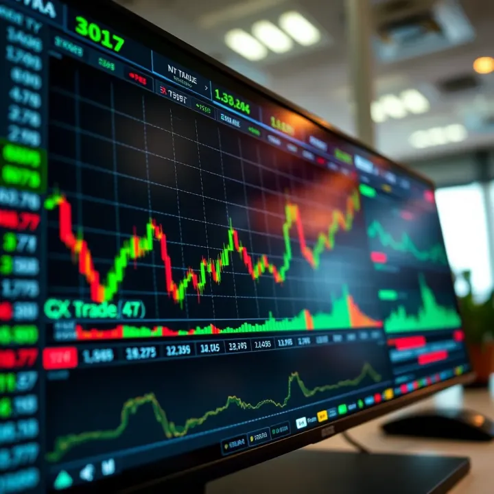 Interface displaying QXBroker trading platform with charts and market data