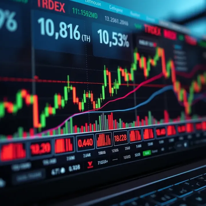 Real-time cryptocurrency market index chart with candlestick patterns and volume indicators