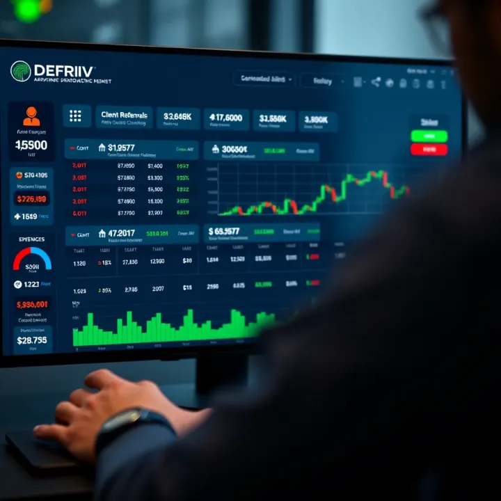Dashboard of Deriv IB account displaying client referrals and commission tracking data