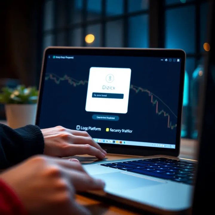 User logging into Dizicx platform on a laptop showing secure access interface