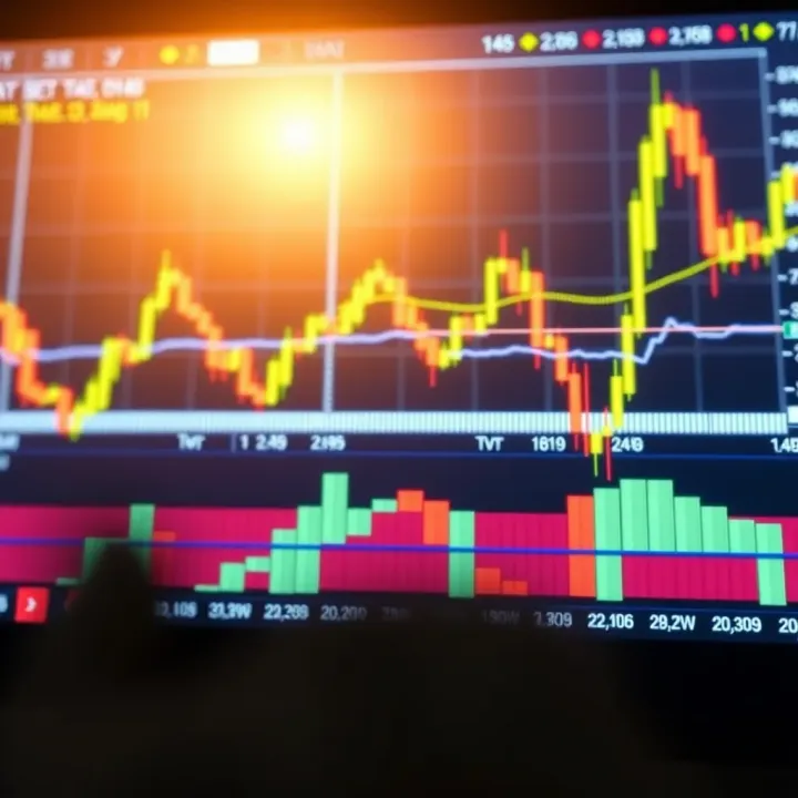 Chart illustrating short-term binary options trading with candlestick patterns and key indicators