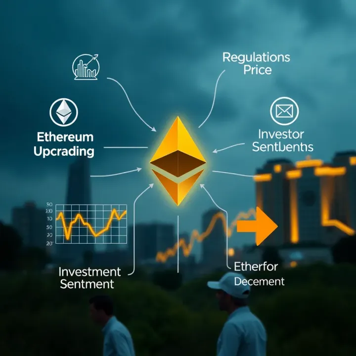 Visual representation of factors influencing Ethereum valuation including technology upgrades, regulations, and investor sentiment