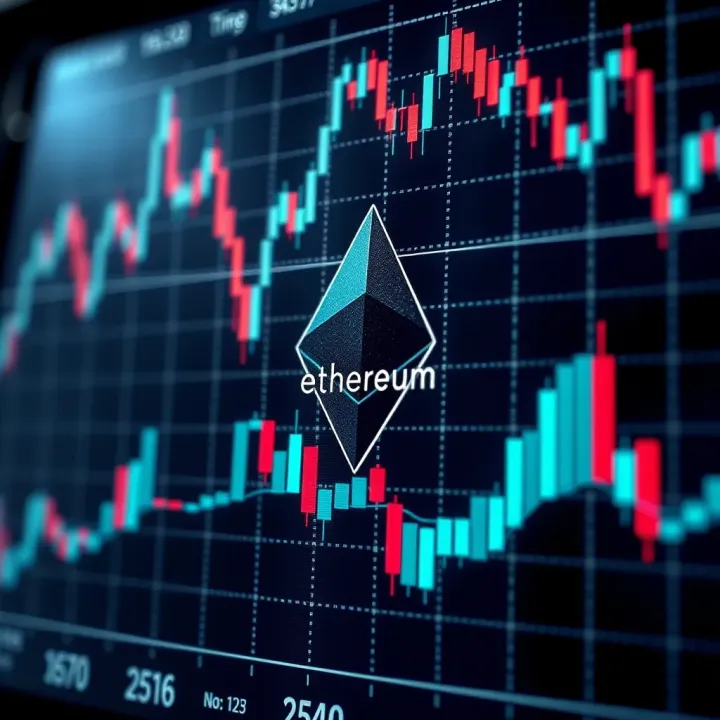 Graph showing Ethereum price fluctuations with technical indicators overlay