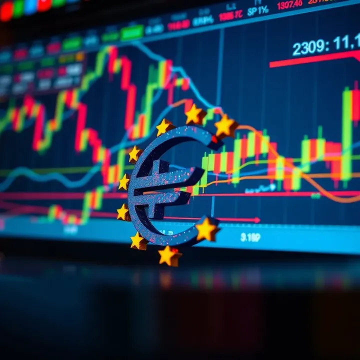 Technical and Sentiment Analysis Impacting EUR/USD Trends Visual representation of technical analysis tools applied to EUR/USD chart with market sentiment and geopolitical factors