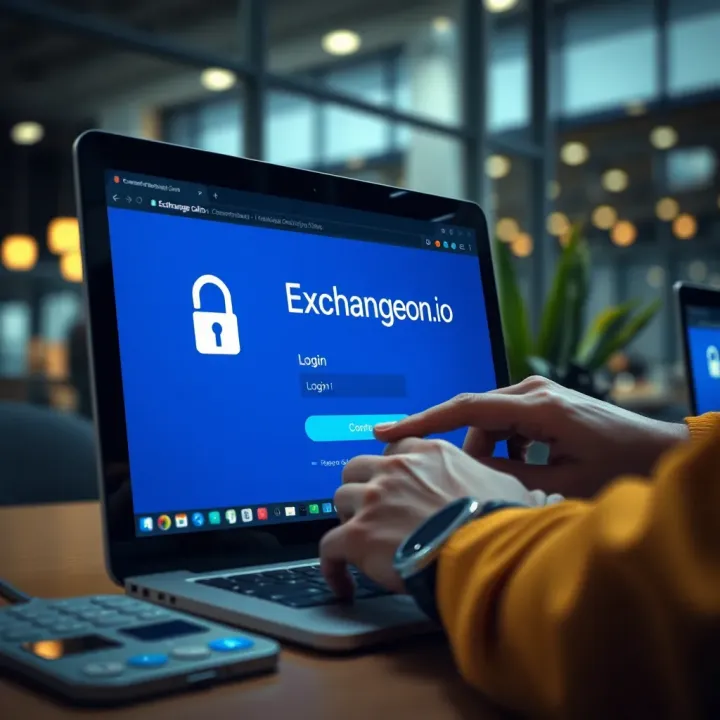 User entering credentials on Exchangeon.io login portal with secure interface