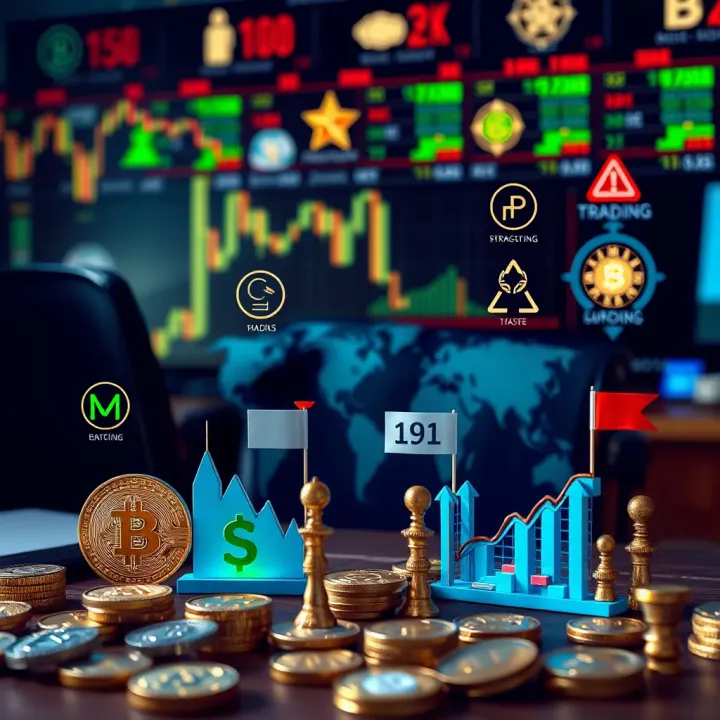 Collection of iconic trading milestones and strategy symbols representing success in global markets