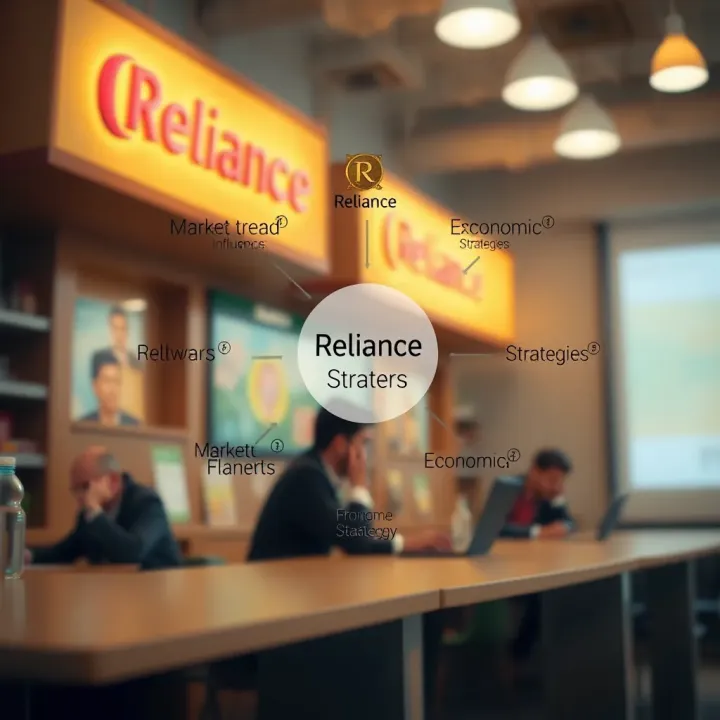 Diagram illustrating factors like market trends, economic influences, and investment strategies affecting Reliance stock valuation