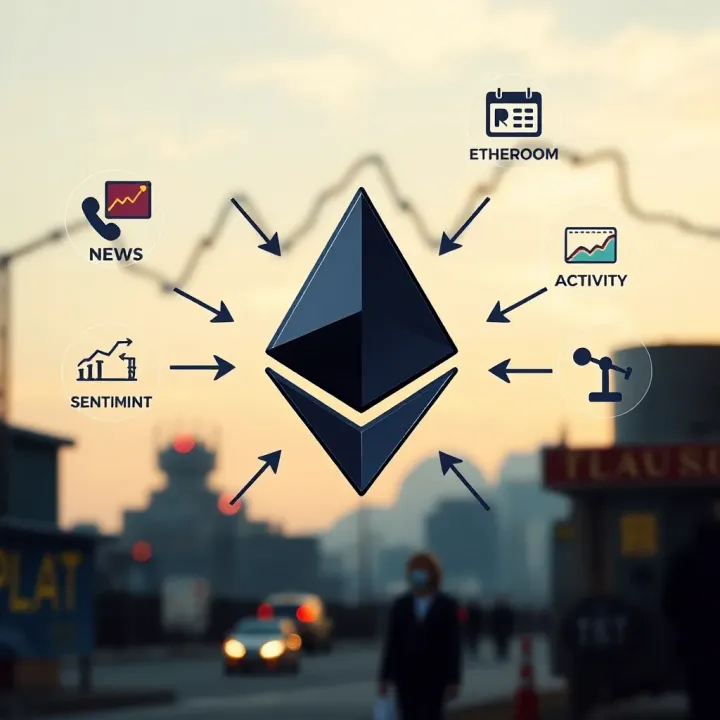 Key Influences on Ethereum's Market Value Illustration of Ethereum symbol surrounded by various factors such as news, market sentiment, and investor activity