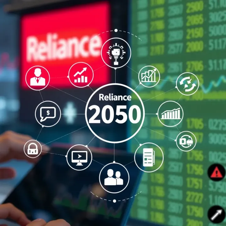 Illustration of interconnected technology, economy, and regulation icons influencing stock value