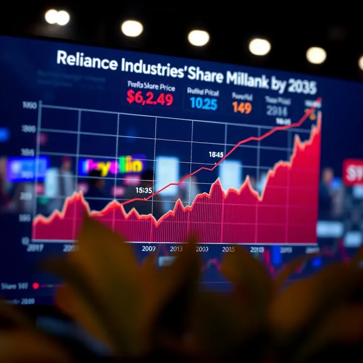 Graph showing projected upward trend of Reliance Industries share price over years with key milestones