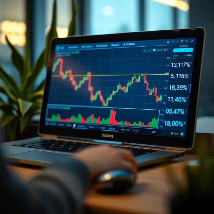 Graph showing currency pairs and trading signals on a digital screen