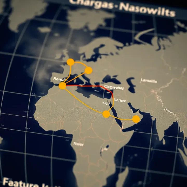 Map highlighting global natural gas supply routes and geopolitical tension zones