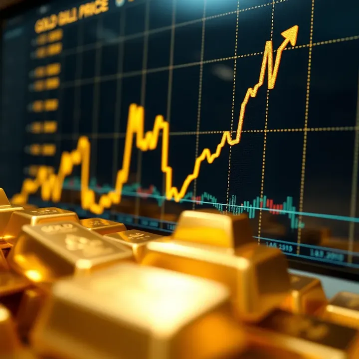 Chart showing upward trend in gold prices with market indicators