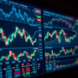 Illustration of various financial market charts showing price trends and trading volumes