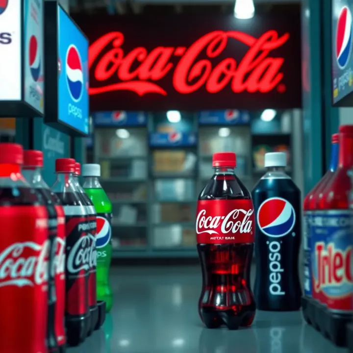 Beverage market competition showcasing Coca-Cola and PepsiCo product displays