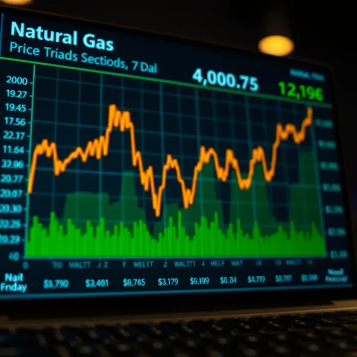 Graph showing fluctuations in natural gas prices over time with economic indicators