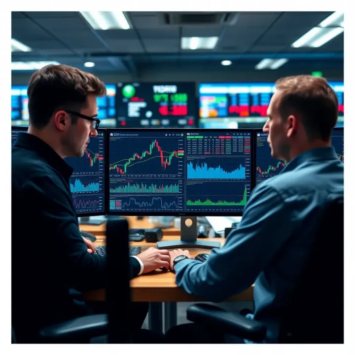 Traders analyzing multiple financial graphs and market trends using Deriv TradingView integration